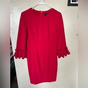 Women tahari Arthur S Levine Size 4 Red Formal Dress Bell Sleeve Sheath